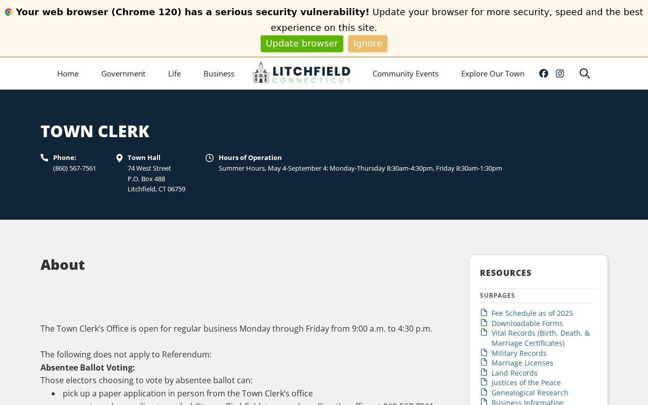 Litchfield County clerk records town clerk distinction