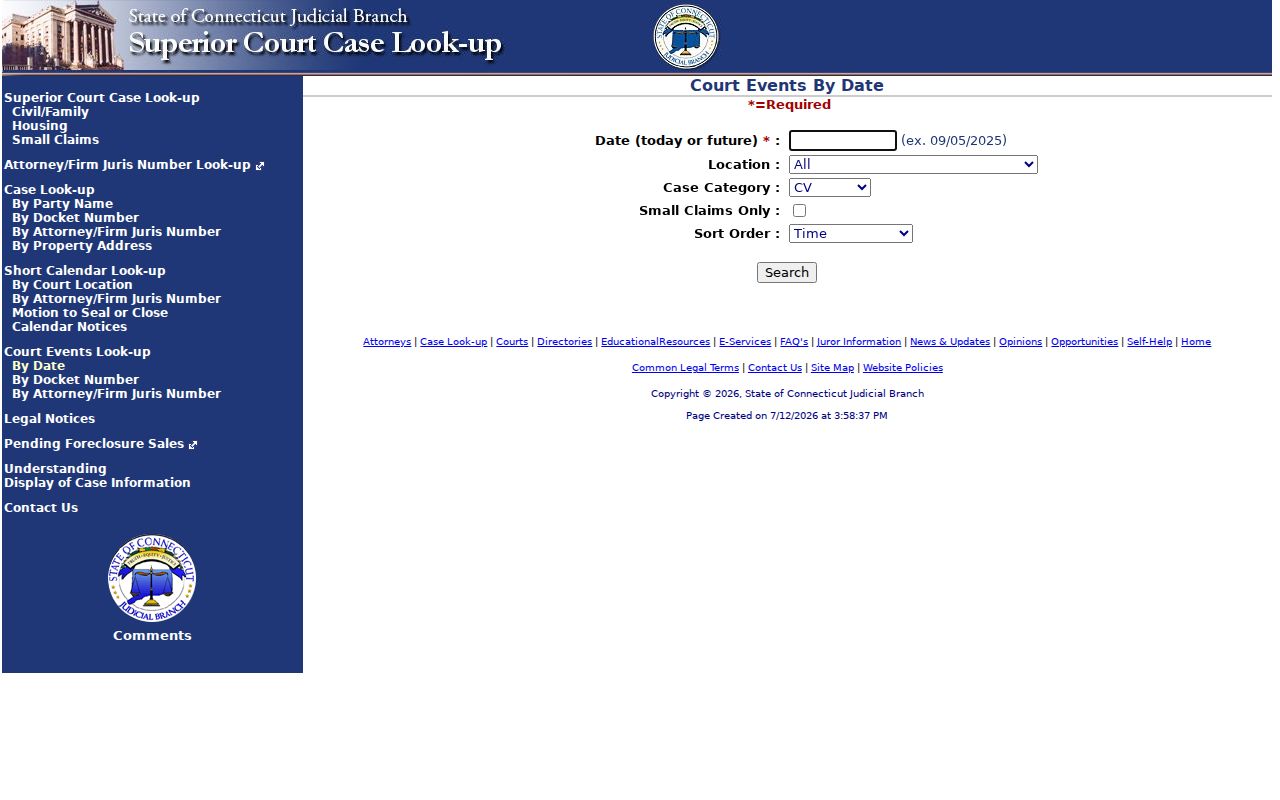Litchfield County court dockets court events by date search