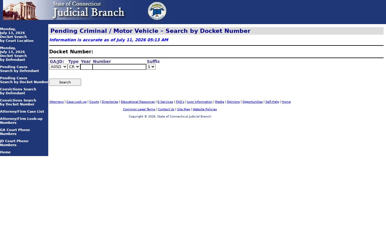 Litchfield County court dockets pending criminal docket search