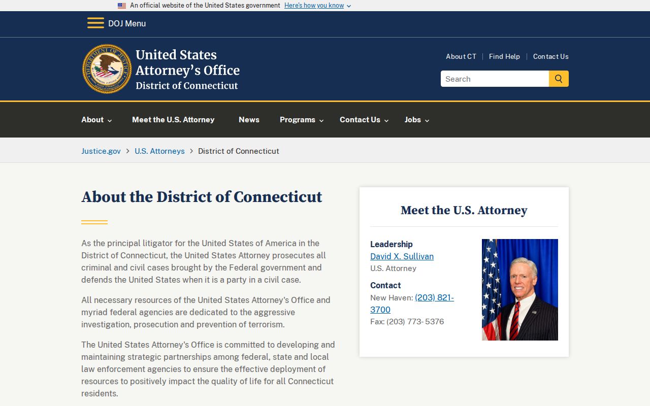 Litchfield County federal criminal court records U.S. Attorney Connecticut