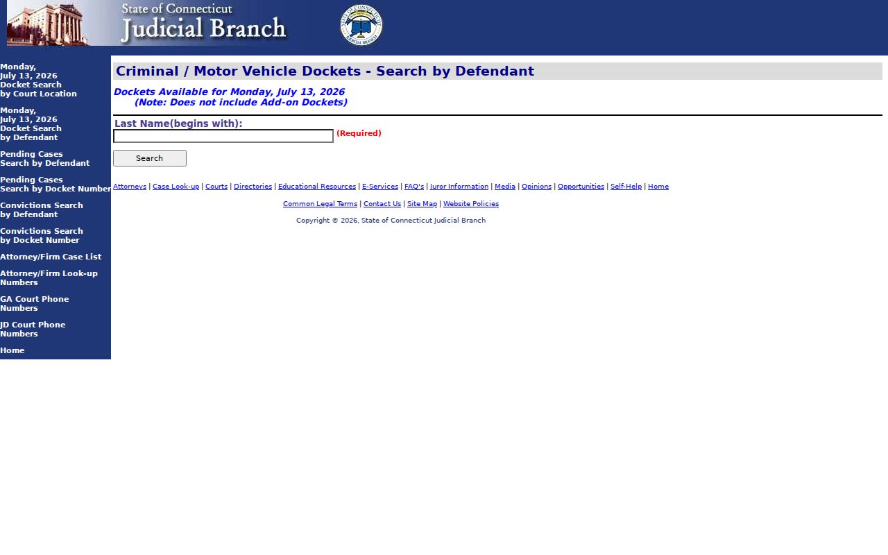 Litchfield County criminal court records pending defendant search