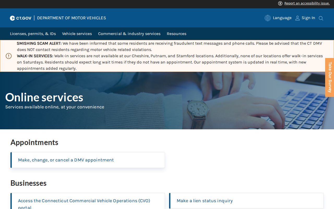 Litchfield County traffic court records DMV online services