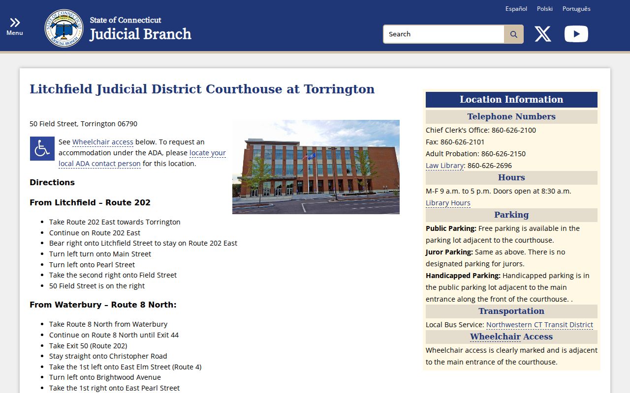 Litchfield County court records Superior Court directions