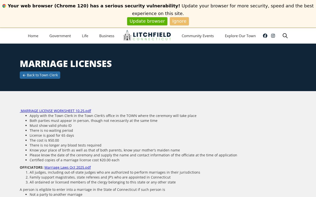 Litchfield County marriage records Town of Litchfield marriage license page