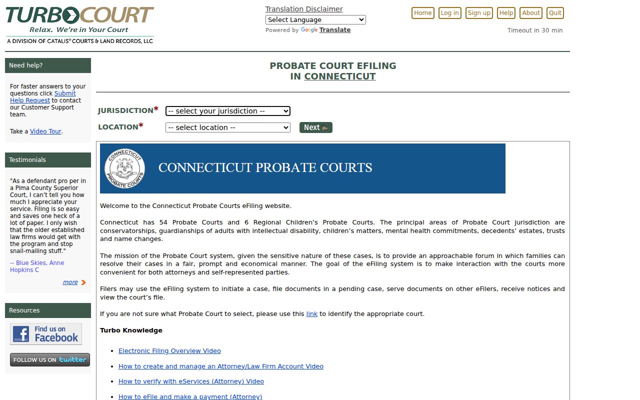 Litchfield County probate records Probate Court eFiling portal