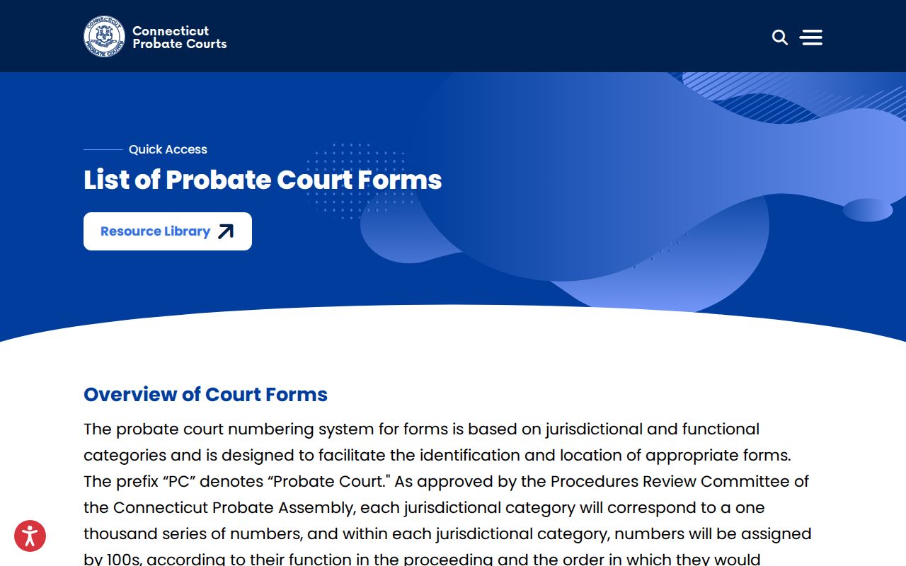 Litchfield County probate records Connecticut Probate Court forms list